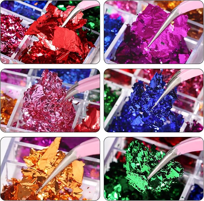 5 Boxes 60 Colors Holographic Nail Glitter Gold Foils Kit, Nail Foil Flakes Laser, 3D Irregular Thin Foil Nail Art Flakes Design Nail Sequins Supplies for Manicure Body Makeup Craft DIY