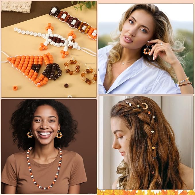 UPINS 1200Pcs Brown Pony Beads for Bracelets Jewelry Making DIY Crafts Brown Hair Beads Party Decoration Necklace Friendship Bracelets Romantic Accessories (6 Colors)