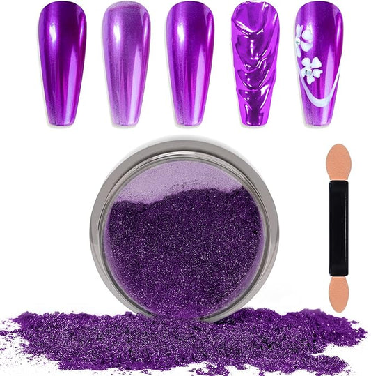 Laza Chrome Nail Powder Mirror Effect Metallic Dust Holographic Glitter Glazed Manicure Decoration Reflective Pigment for DIY Gel Polish Nail Art, Resin Craft, Gifts - Purple