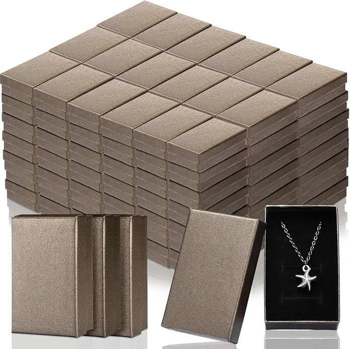 Tenceur 100 Pcs Valentines Jewelry Gift Boxes Bulk Kraft Jewelry Cardboard Box for Necklace Earring Bracelet Storage Package