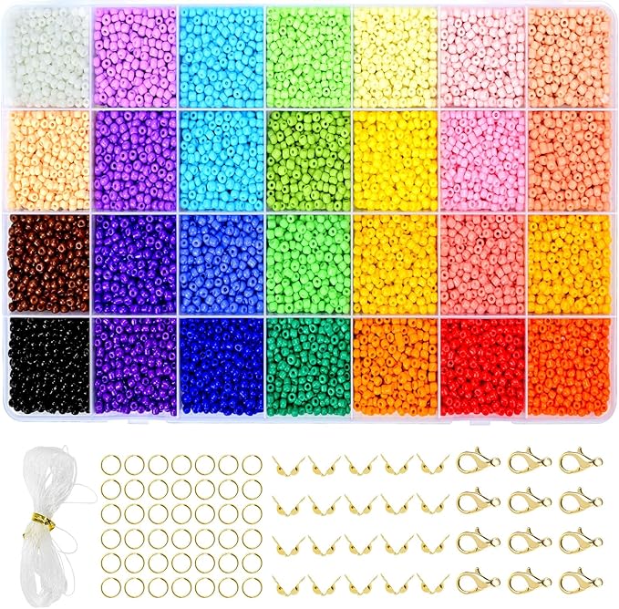 Vtssvow 3mm Glass Seed Beads for Bracelets Making, 28 Colors 11000pcs Friendship Bracelet Making Kit, Small Glass Beads for Jewelry Making (Mix 28 Color, Opaque)