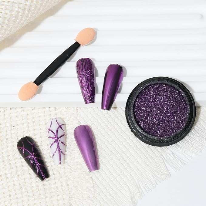 Artdone Chrome Nail Powder, Dark Purple Iridescent Aurora Powder Metallic Mirror Effect Pigment Pearlescent Mermaid Pigment Pearl Glitter Dust Kit, Nail Art Decoration, Resin Craft