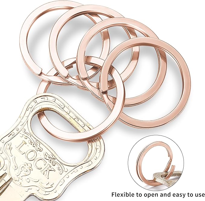 Gkeygo Key Rings, 12 pcs Stainless Steel Key Ring for Keychains, 1inch Flat Split Keychain Ring for Car Keys Dog Ring Tag Lanyards Home School Office DIY, Rose Gold