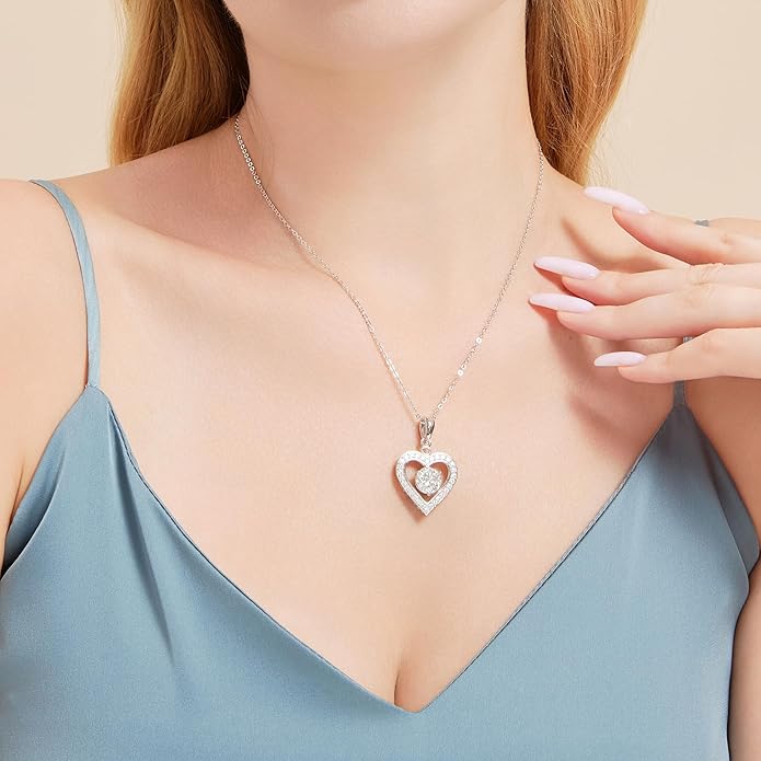 Heart Pendant Necklace for Women: Luxury Gift for Wife Girlfriend Mom/Her - 3ct D Color Moissanite - Gold Jewelry with Gift Box- Hypoallergenic & Adjustable Chain - Daily & Special Occasion Wear
