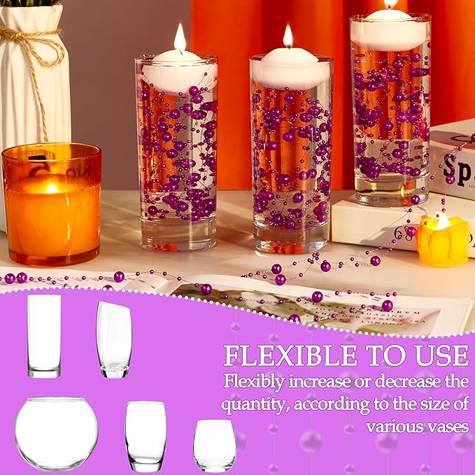 LAIDANLA 30 Pcs Purple Artificial Floating Pearls for Vases Faux Pearl Beads String for Garland for Vase Filler Floating Candle Wedding Holiday Party Table Centerpiece Vases Decor