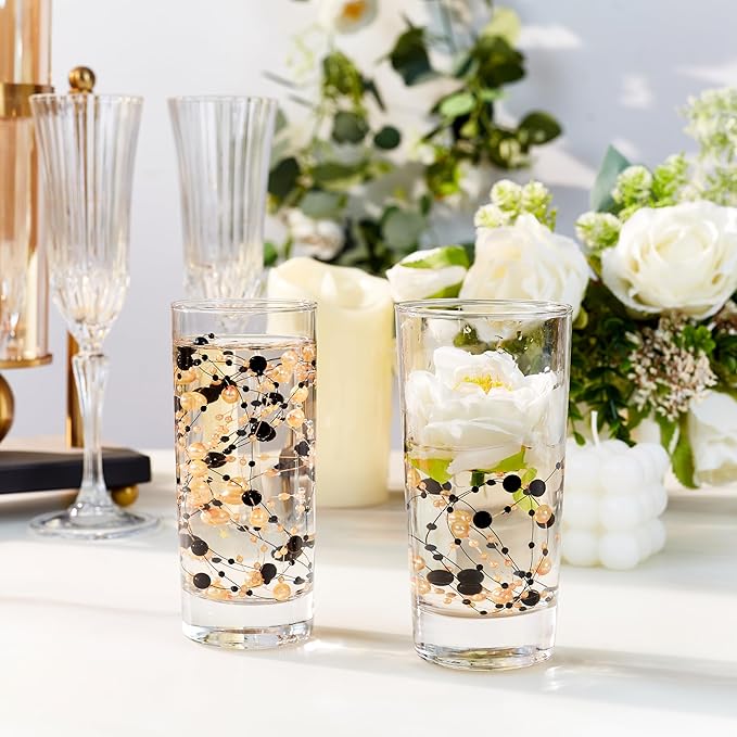 LAIDANLA 30 Pcs Orange and Black Artificial Floating Pearls for Vases Faux Pearl Beads String for Vase Filler Floating Candle Wedding Birthday Party Garland Table Centerpiece Vases Decor