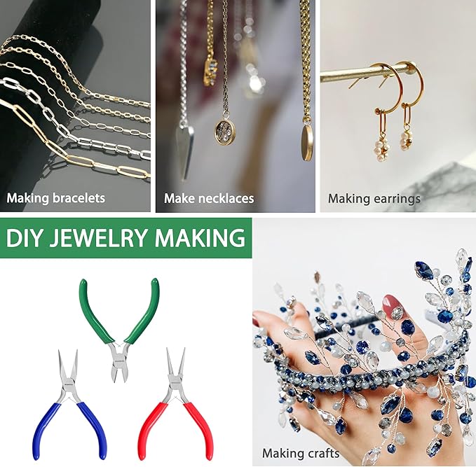 WORKPRO Jewelry Pliers Set, 3 Pack Jewelry Making Tool Kit- Needle Nose Plier/Chain Nose Plier, Round Nose Plier and Wire Cutter for Charm Bracelet, Jewelry Repair, DIY Crafts, Jewelry Making Supplies