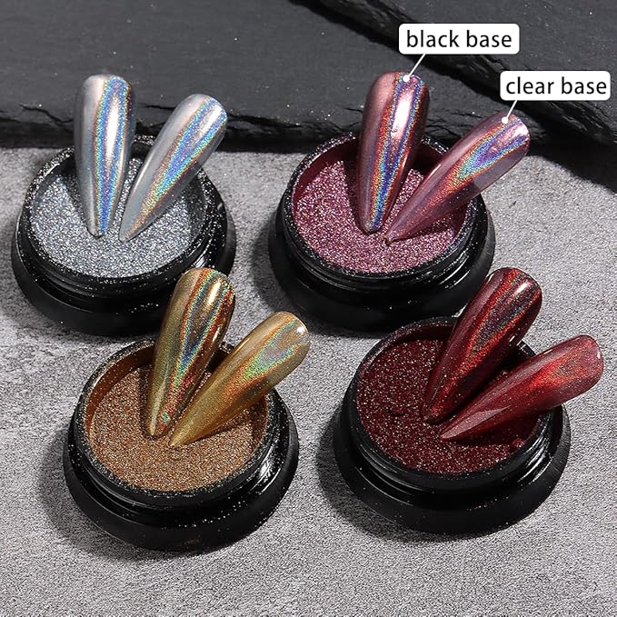 Chameleon Chrome Nail Powder, 10 boxes Pink Purple Aurora Chrome Powder, Gold Silver Holographic Nail Powder, Metallic Mirror Pigment for Nails, Rubbing Dust Manicure Glitter Set