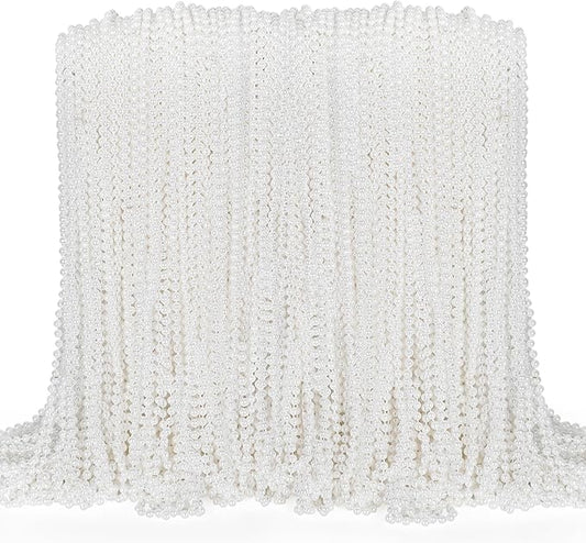 100PCS Bead Necklace, White Mardi Gras Beads Necklaces Bulk, 33" Metallic Round Beads Accessories, Bead Necklace Holiday Events Parade Throws Bridal Shower Party Decor Supplies Favors