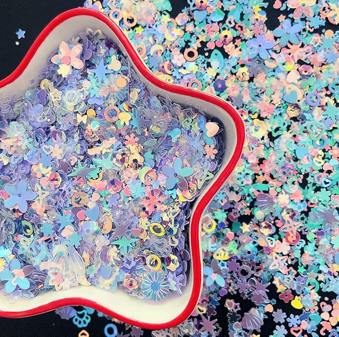 Heart Star Butterfly Craft Sequins Holographic Nail Glitte Confetti Shell Snowflakes Nail Art Holographic Glitter Nail Art Glitter Sequins for Women Girls Nail Decoration(Purple-50G)