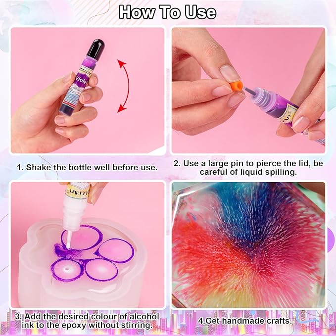 Alcohol Ink - 12 Vibrant Colors Alcohol Inks for Resin, Fast-Drying High Concentrated Resin Color Pigment for Epoxy Resin, Tumbler Making, Fluid Art Painting, Resin Art, Coaster - 0.35Fl oz