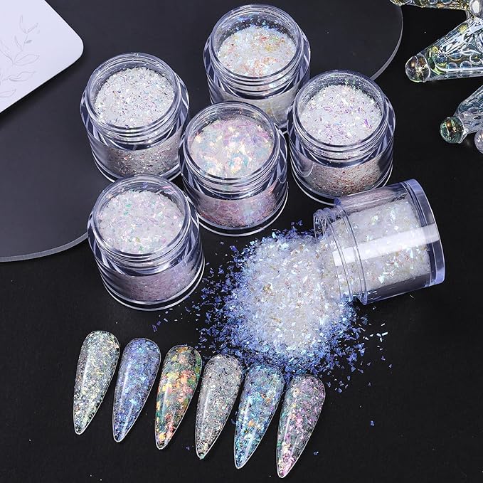 6 Boxes Irregular Chameleon Flakes Nail Glitter Chunky Glitter Aurora Opal Holographic Nail Sequins Mermaid Confetti Color Nail Foil Flakes Manicure Decoration Manicure DIY Designs for Nails Art