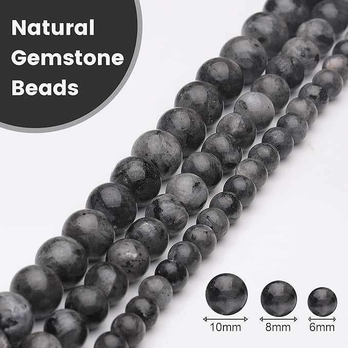 8mm Natural Stone Beads for Jewelry Making,Larvikite Labradorite Polished Smooth Round Gemstone Beads for Bracelet Necklace 15 Inch