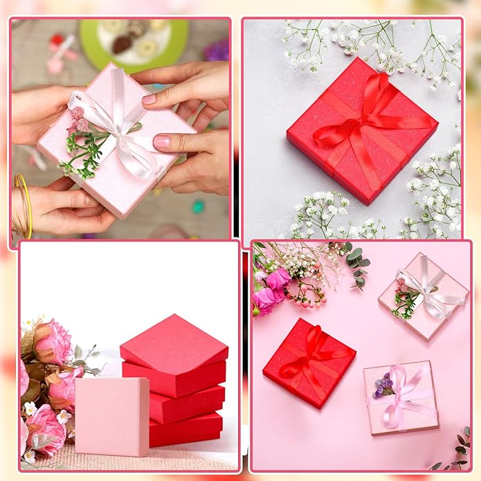 Tenceur 100 Pcs Valentines Jewelry Gift Boxes Bulk Kraft Jewelry Cardboard Box for Necklace Earring Bracelet Storage Package