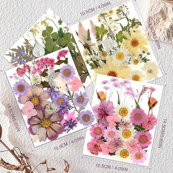 104Pcs Natural Pressed Dried Flowers Resin, Dry Flowers for Resin Accessories, Dried Flower for Scrapbooking DIY Art Crafts, Epoxy Resin Jewelry Molds, Candle, Soap Making, Craft Making