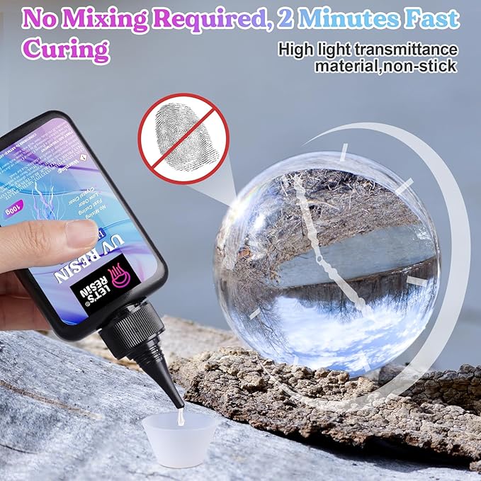 LET'S RESIN UV Resin,200g High Viscosity Crystal Clear Thick UV Resin Kit, Quick-Curing&Low Shrinkage Ultraviolet Epoxy Resin for Crafts, Doming, Coating