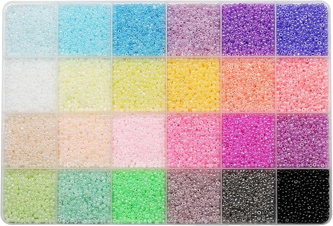 Size 12/0 Crafts Glass Seed Beads 2mm Tiny Pony Beads Assorted Kit with Organizer Box for Jewelry Making (24 Assorted Multicolor Set, Total About 16800pcs)
