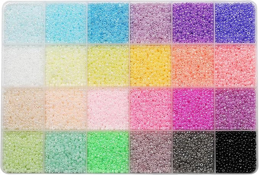 Size 12/0 Crafts Glass Seed Beads 2mm Tiny Pony Beads Assorted Kit with Organizer Box for Jewelry Making (24 Assorted Multicolor Set, Total About 16800pcs)
