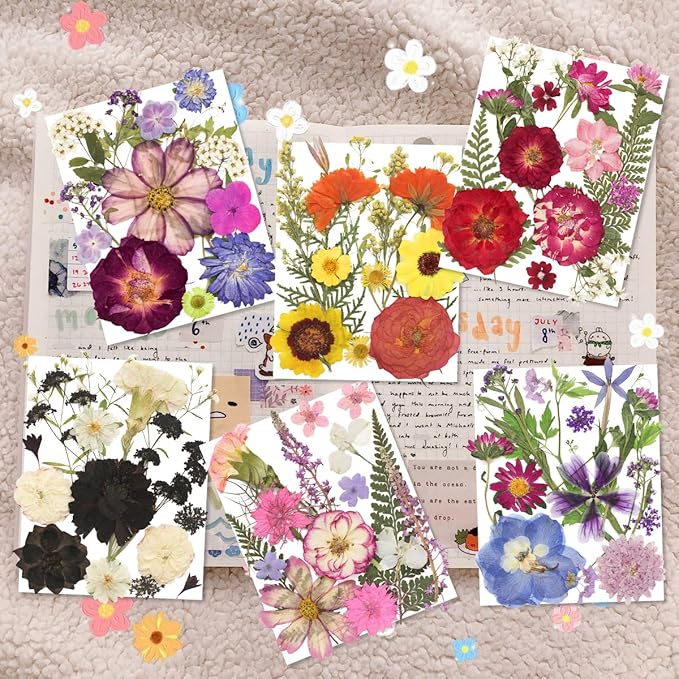 140pcs Dried Pressed Flower Leaves & Butterfly Stickers for Crafts,TrendCart Real Natural Dry Pressed Flowers & Leaves for Resin Molds Cake Candle Making Phone Cases Soap DIY Art Crafts Jewelry Making