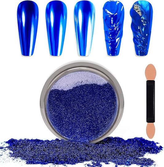 Laza Chrome Nail Powder Mirror Effect Metallic Dust Holographic Glitter Glazed Manicure Decoration Reflective Pigment for DIY Gel Polish Nail Art, Resin Craft, Gifts - Royal Blue