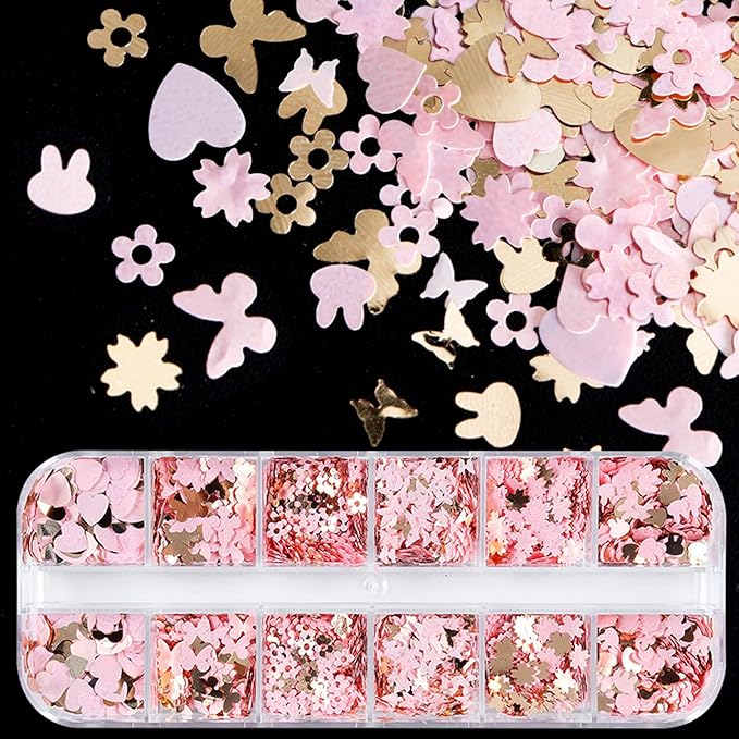 AddFavor 4 Boxes Holographic Nail Glitter Mixed Butterfly Heart Star Sequins Iridescent Flakes Fruit Nail Slice for Nail Art Decorations Supplies