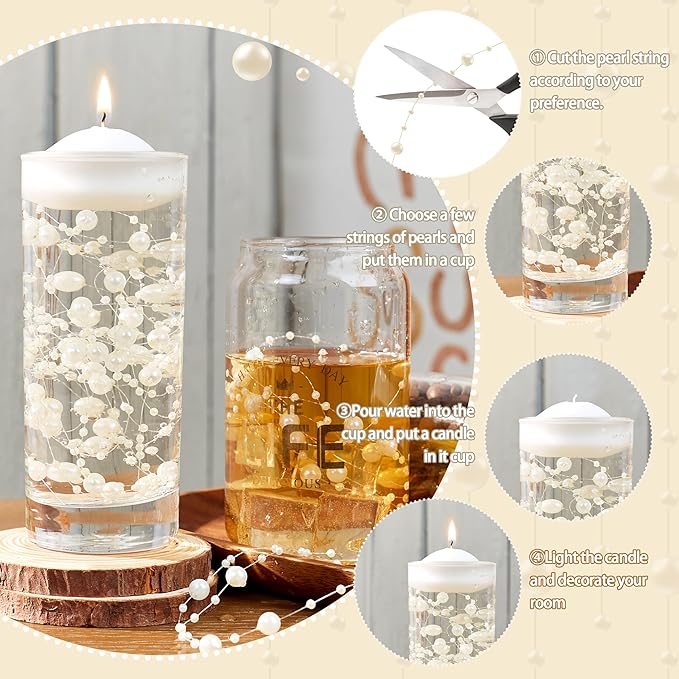 LAIDANLA 30 Pcs Light Gold Artificial Floating Pearls for Vases Faux Pearl Beads String for Garland Vase Filler Floating Candle Wedding Anniversary Birthday Party Table Centerpiece Vases Decor