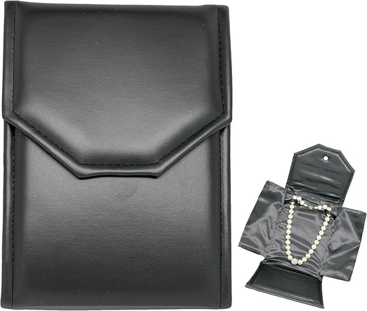 Novel Box Necklace Display Pearl Folder 7x5 inch Small Travel Jewelry Case - Wedding Jewelry Storage Holder with Smooth Finish - Jewelry Organizer Necklace Box - Black/Black Stitched