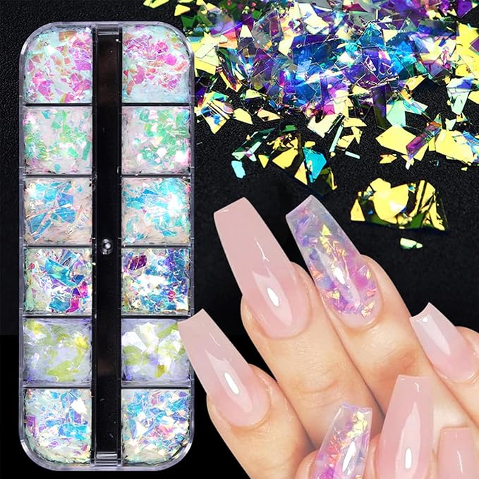 AddFavor 4 Boxes Holographic Nail Glitter Mixed Butterfly Heart Star Sequins Iridescent Flakes Fruit Nail Slice for Nail Art Decorations Supplies