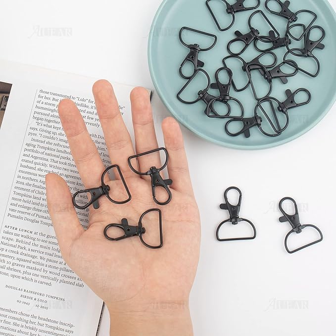 AUEAR, 20 Pack Swivel Clasps Lanyard Snap Hooks Keychain Clips Hardware Lobster Claw Clasp (Black)