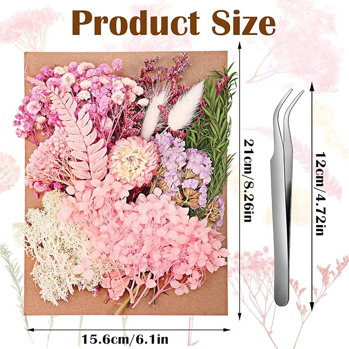 Real Dried Flowers, Natural Dry Flowers Mixed Natural Pressed Flowers Flores Secas Dried Florals for Crafts,Resin,Candle Making (Pink)