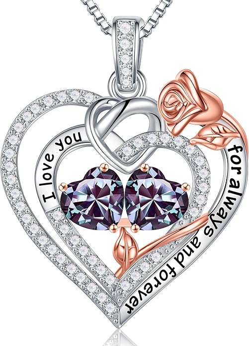 Iefil Valentines Day Gifts for Her Wife - 925 Sterling Silver Double Birthstone Necklace, Anniversary Birthday Gifts for Women, Jewelry Gift for Wife Girlfriend Mom Her