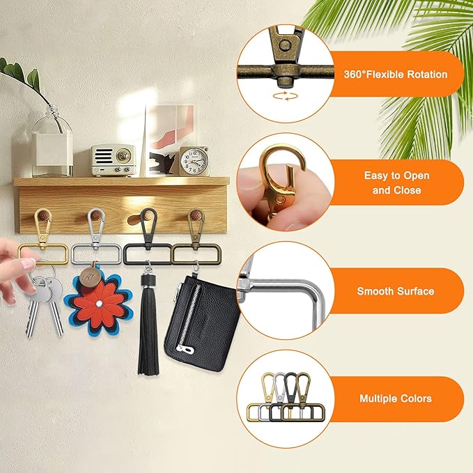 32pcs Swivel Clasps with D Rings 1 1/2 inch Swivel Snap Hooks D Ring Lobster Claw Clasps Lanyard Snap Hook Metal Clasp Hook for Lanyard Key Rings Crafting Purse Hardware Sewing Projects(4 Colors)