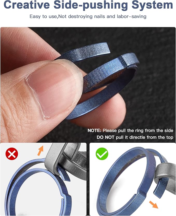 TISUR Titanium Key Ring,Elegant Quick Release Side Pushing Split Rings Kit for Keychains,Heavy Duty Keyring for Dog Tag