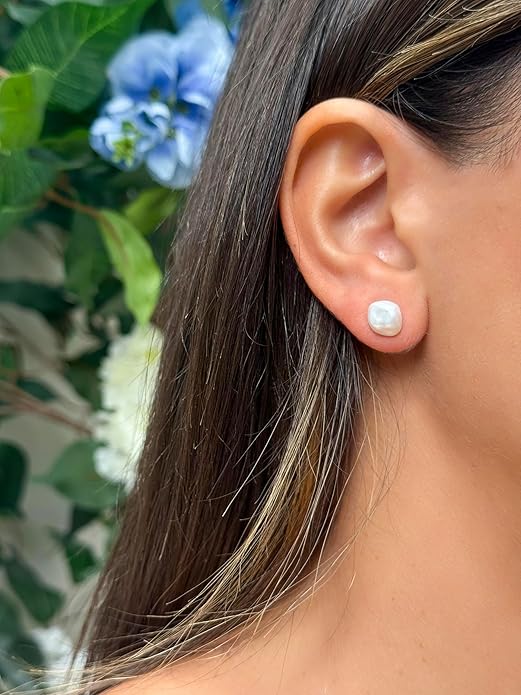 .925 Sterling Silver Freshwater White Keshi Cultured Pearl Earrings