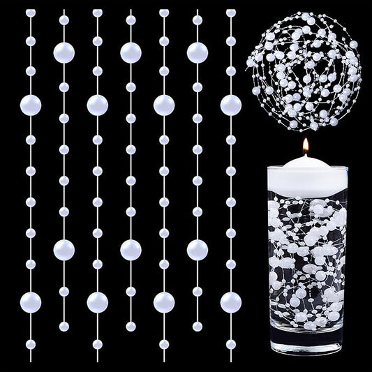 LAIDANLA 30 Pcs White Artificial Floating Pearls for Vases Faux Pearl Beads String for Garland Vase Filler Floating Candle Wedding Holiday Anniversary Birthday Party Table Centerpiece Vases Decor