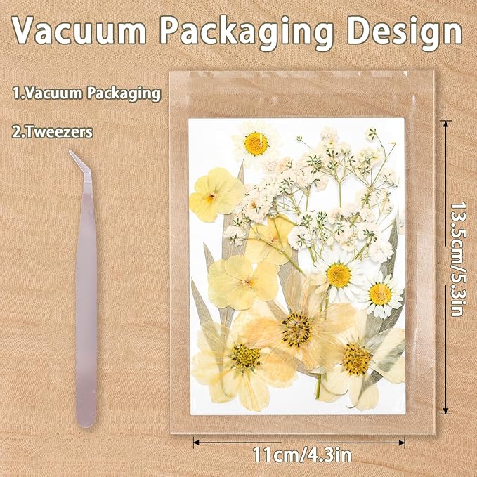 Dried Pressed Flowers Real Pressed Flowers Natural Dry Leaves Bulk Mixed Colorful Herbs Kit with Tweezers for Scrapbooking DIY Candle Jewelry Crafts Making Nails (Vintage Colors)