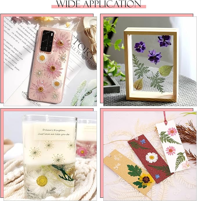 153 Pcs Dried Pressed Flowers for Crafts, Real Pressed Wildflowers Natural Dry Leaves Bulk with Tweezer for Epoxy Resin Jewelry Molds, Candle Soap Making, Scrapbook, Bookmark, Nails Decor