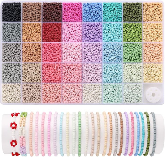 3mm Seed Beads Matte, 39 Colors Frosted Seed Beads for Bracelet Making, Friendship Bracelet Beads for Girls Adults, Small Beads for Jewelry Making DIY Craft