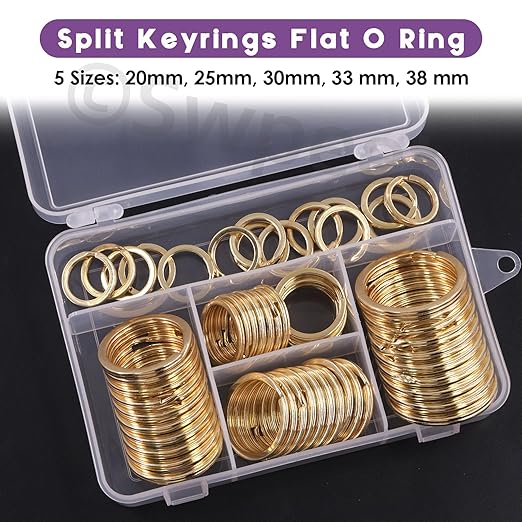 Swpeet 60 Pcs Gold Assorted Multi-Purpose Metal Keychain Rings Split Keyrings Flat O Ring for Home Car Keys Attachments Keys Pendants - 20mm, 25mm, 30mm, 35 mm, 38 mm
