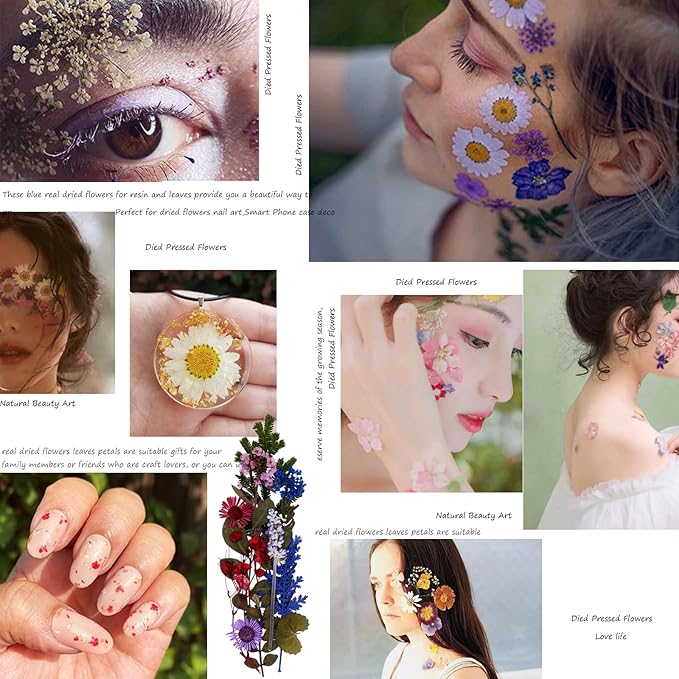 BIHRTC 100pcs Blue Dried Flowers for Resin Molds Red Real Dry Natural Flower Leaf Daisy for Scrapbooking DIY Candle Accessories Jewelry Crafts Making DIY Art Crafts Cake Decor