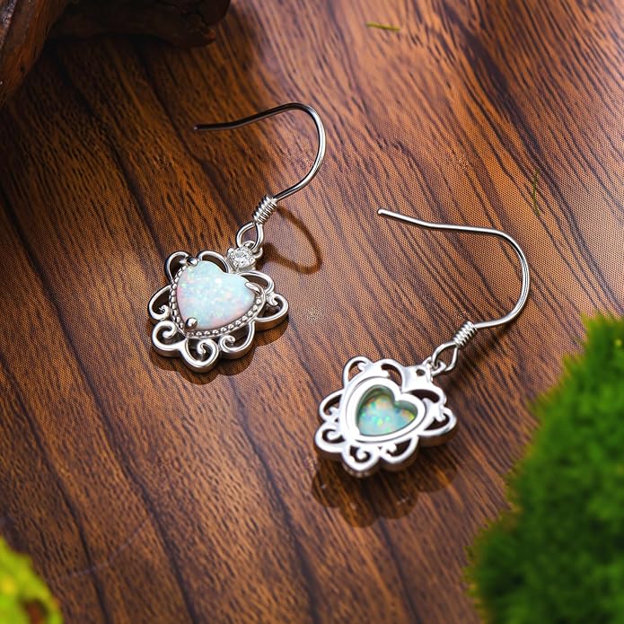 Opal Earrings for Women Opal with Genuine Diamond Dangle Drops Earrings 925 Sterling Silver Diamond Jewelry Earrings Gifts For Her