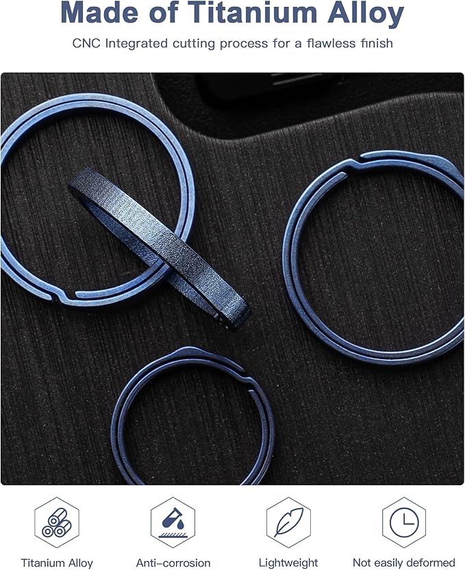 TISUR Titanium Key Ring,Elegant Quick Release Side Pushing Split Rings Kit for Keychains,Heavy Duty Keyring for Dog Tag