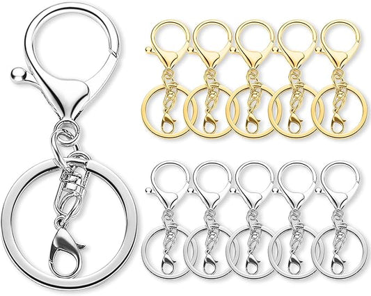 Gkeygo 10 Pack a Set Metal Lobster Claw Clasps and Key rings, Key chain Accessories, Keychain Making kit for Keys, Art Crafts, Jewelry Making, Silver - Gold