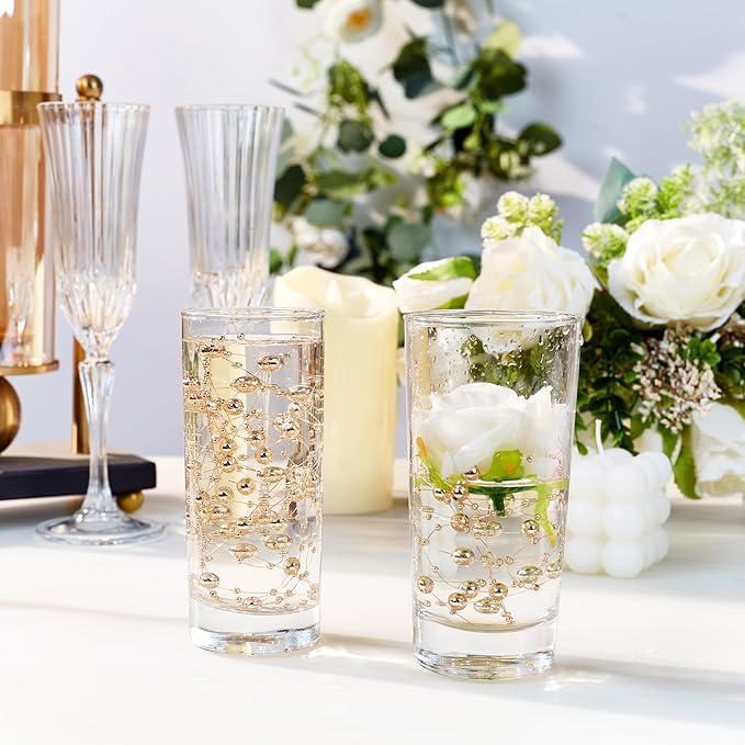 LAIDANLA 30 Pcs Rose Gold Artificial Floating Pearls for Vases Faux Pearl Beads String for Garland Pearls for Vase Filler Floating Candle Wedding Anniversary Party Table Centerpiece Decor