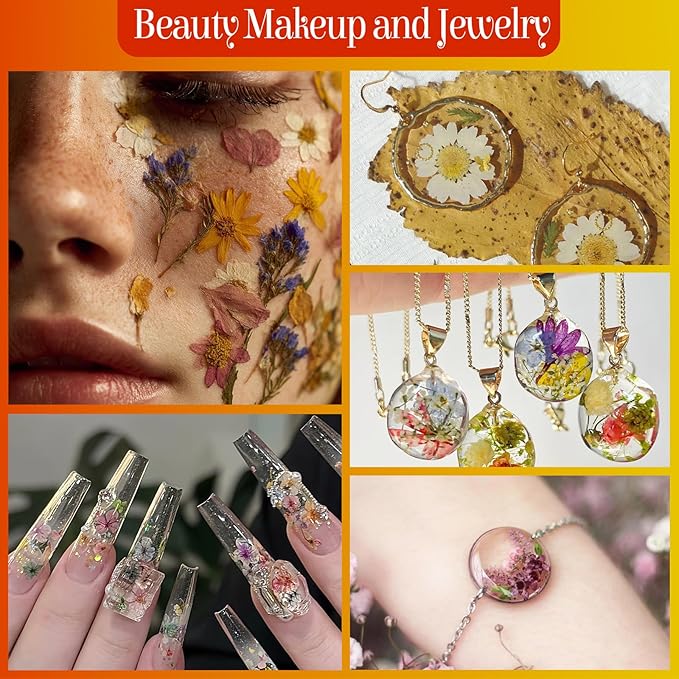 85Pcs Dried Flowers for Crafts, Natural Pressed Flowers for Crafts Real Dried Pressed Flowers Dry Leaves in Orange & Yellow for Resin, DIY Art, Scrapbook, Jewelry, Candle & Soap Making w/ Tweezer