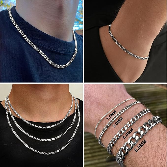 33FT Stainless Steel Cuban Chain Roll 3MM Width Diamond-Cut Curb Link Chains Spool Bulk for DIY Crafts Jewelry Making