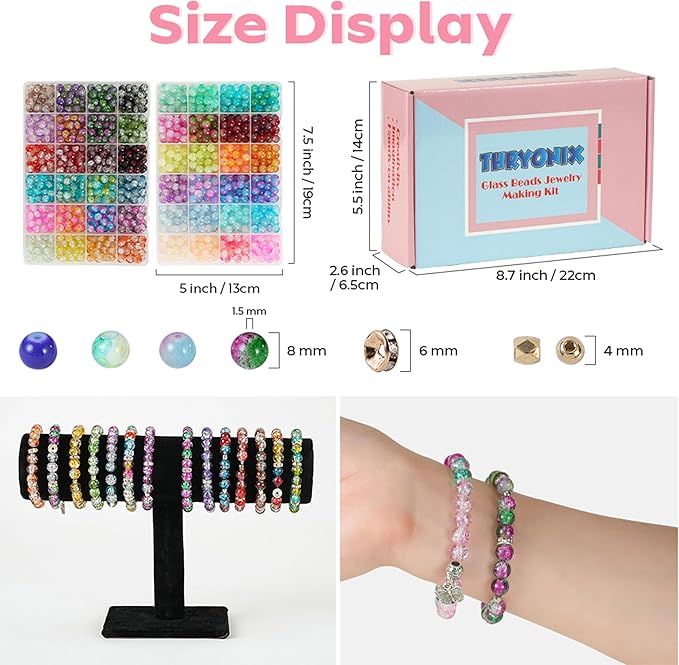 Glass Beads for Bracelet & Jewelry Making - 48 Colors, 1300 PCS+, 8mm Round Crystal Beads for DIY Art, Gifts,Decoration, Beading Projects & Crafts