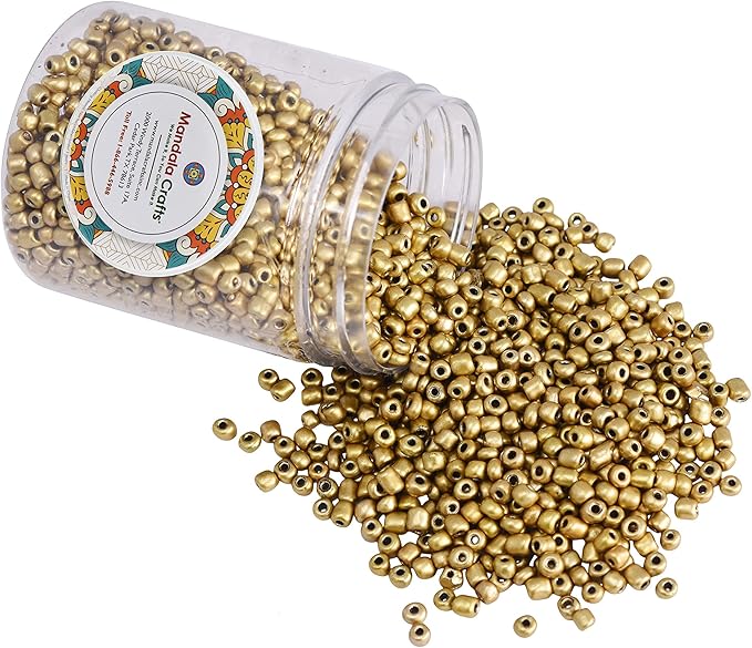 Mandala Crafts 6/0 Glass Seed Beads for Professional Beadwork, 2500 Metallic Gold Glass Beads