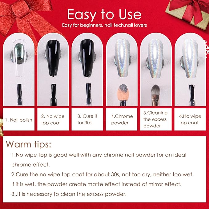 Laza 3 Colors Chrome Nail Powder Mirror Effect Metallic Dust Holographic Glitter Glazed Manicure Decoration Reflective Pigment for DIY Gel Polish Nail Art, Resin Craft, Gifts - Joyful Christmas