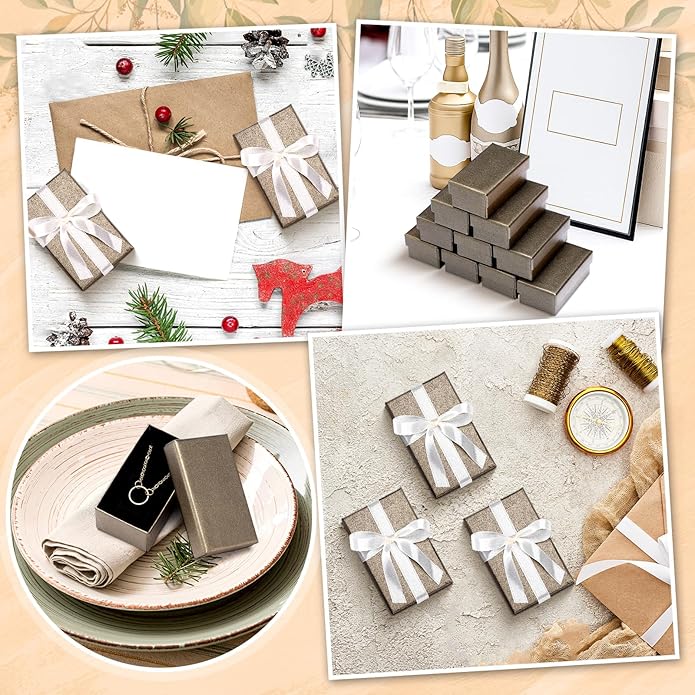 Tenceur 100 Pcs Valentines Jewelry Gift Boxes Bulk Kraft Jewelry Cardboard Box for Necklace Earring Bracelet Storage Package